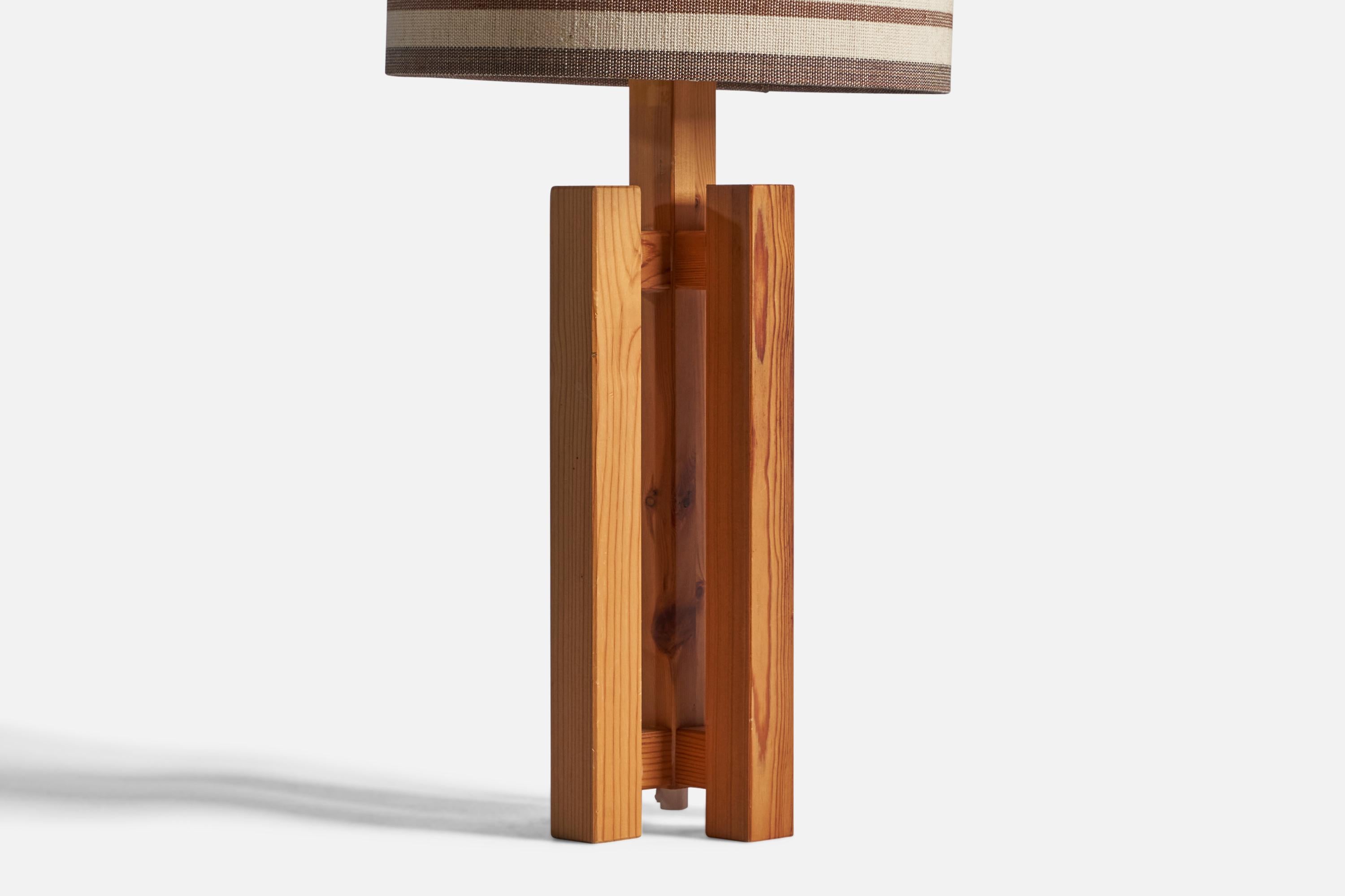Late 20th Century Swedish Designer, Table Lamp, Pine, Fabric, Sweden, 1970s For Sale