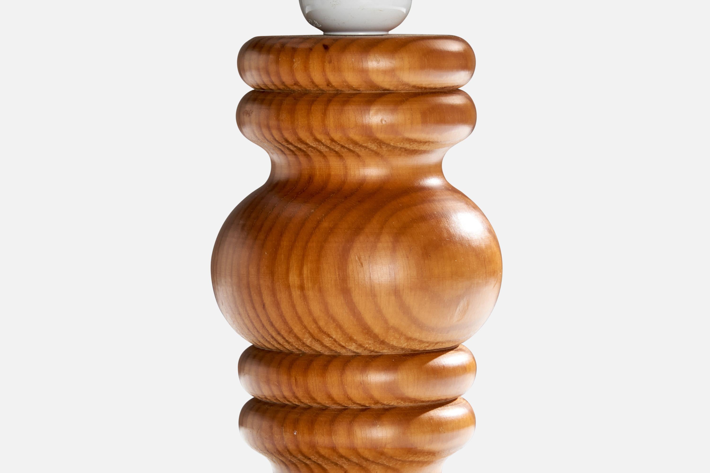 Swedish Designer, Table Lamp, Pine, Fabric, Sweden, 1970s For Sale 1