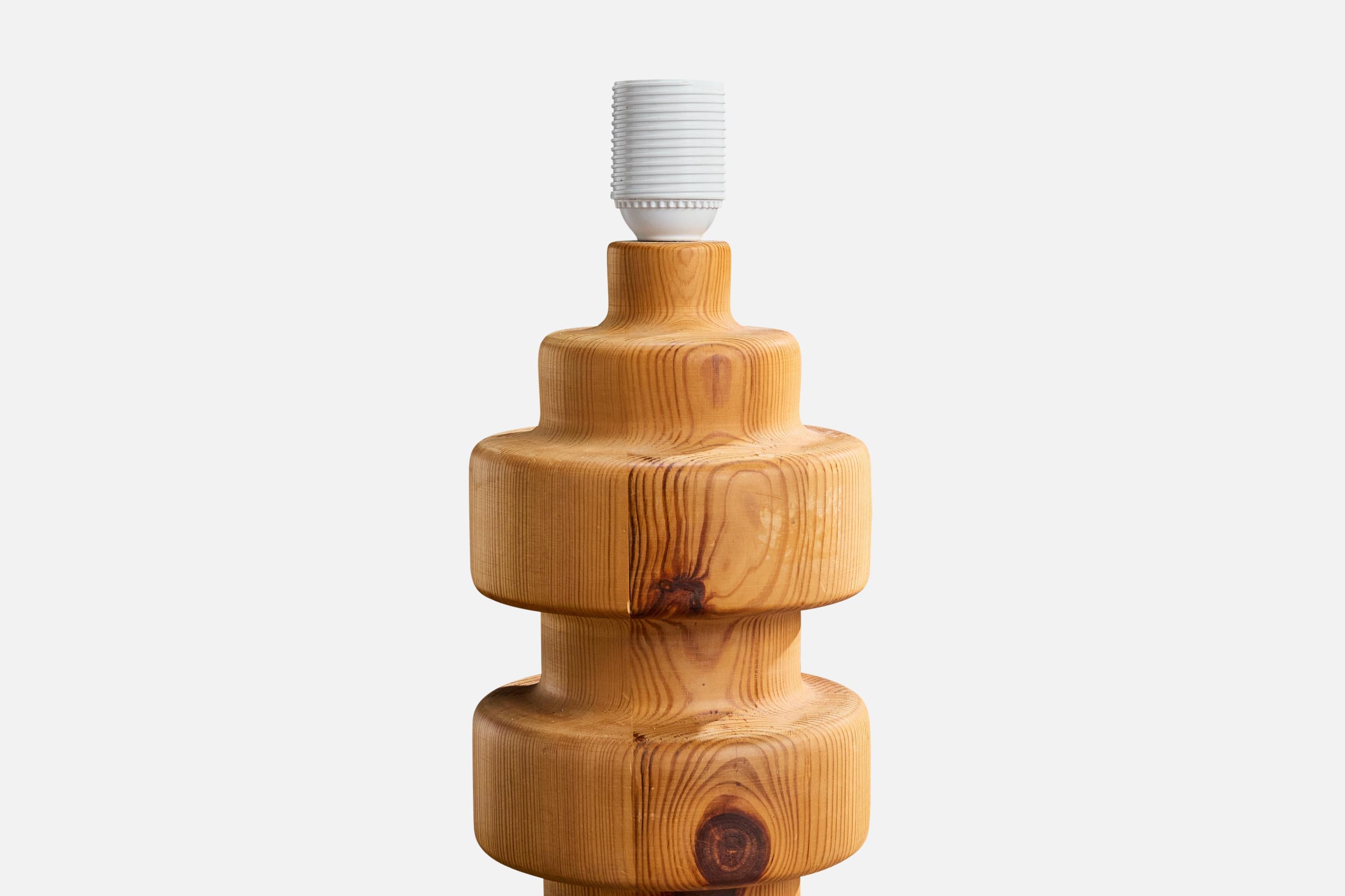 Late 20th Century Swedish Designer, Table Lamp, Pine, Fabric, Sweden, 1970s For Sale