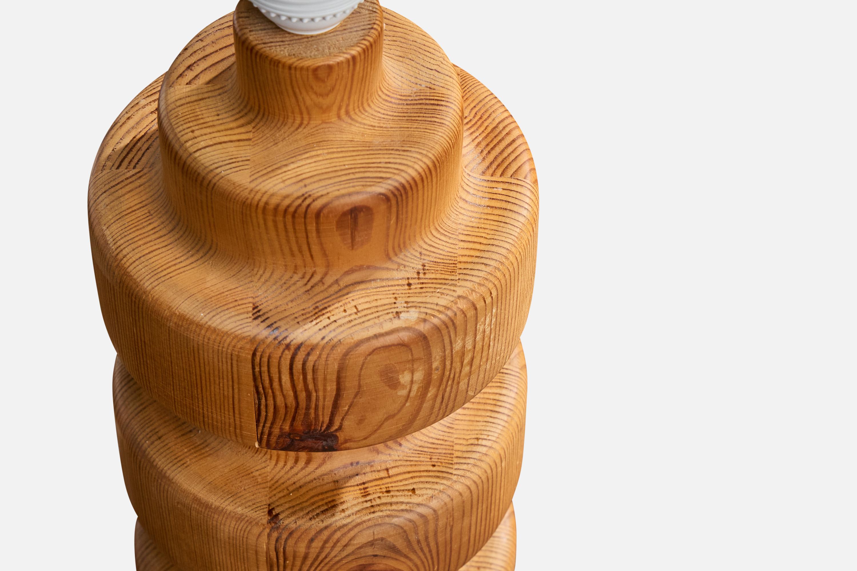 Swedish Designer, Table Lamp, Pine, Fabric, Sweden, 1970s For Sale 1