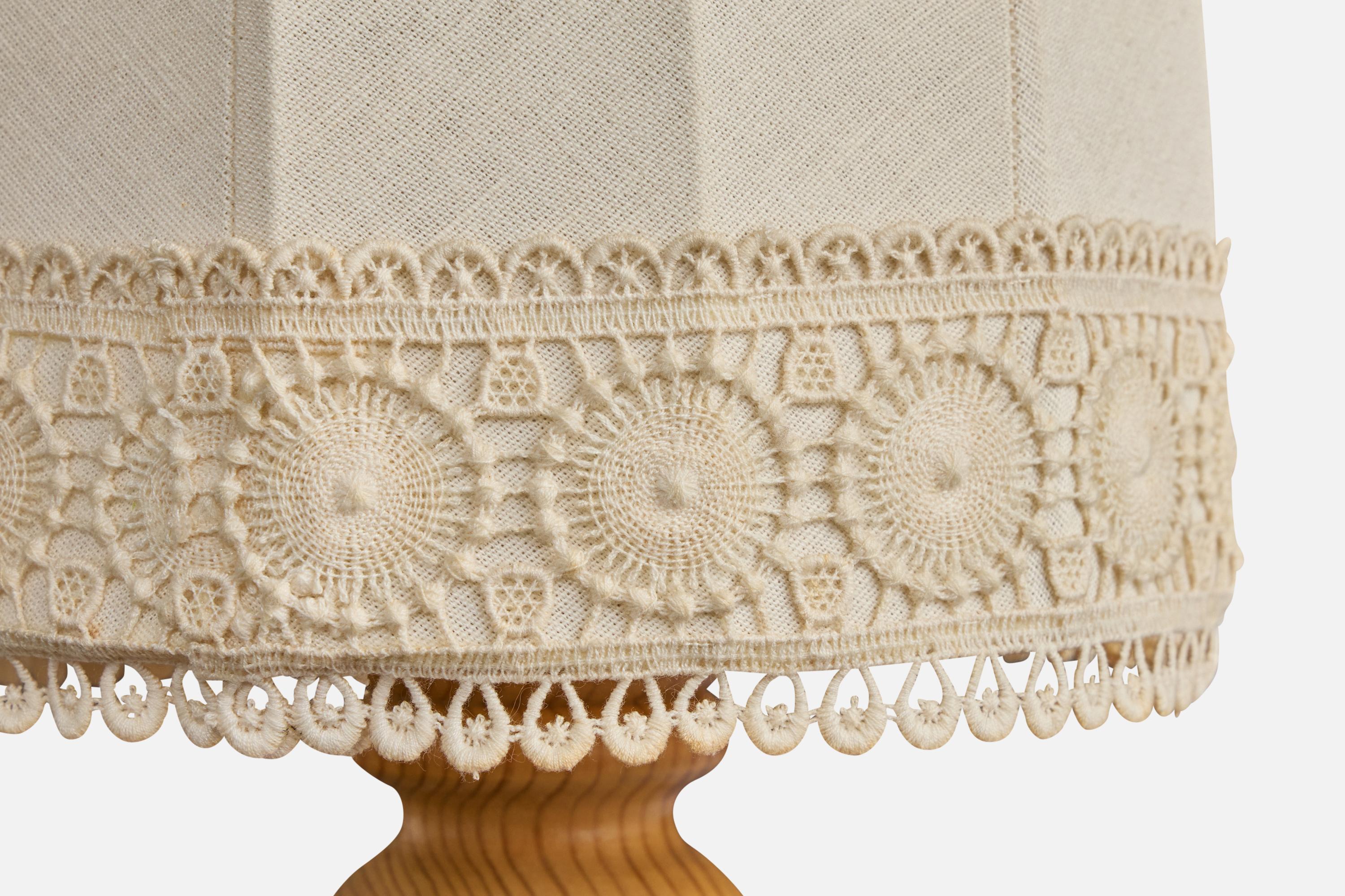 Swedish Designer, Table Lamp, Pine, Fabric, Sweden, 1970s For Sale 1