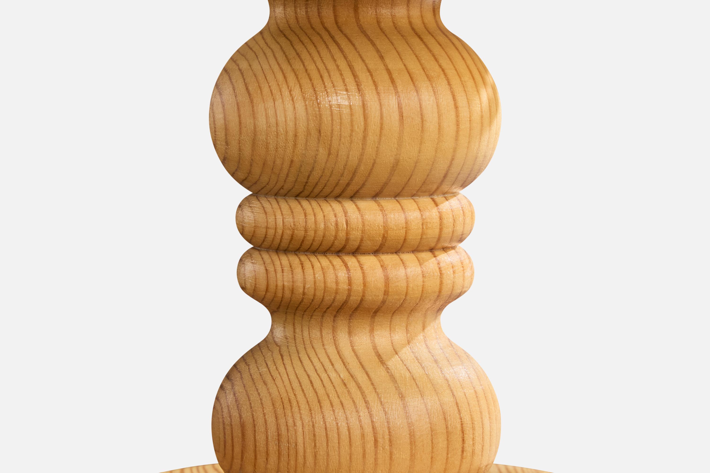 Swedish Designer, Table Lamp, Pine, Fabric, Sweden, 1970s For Sale 2