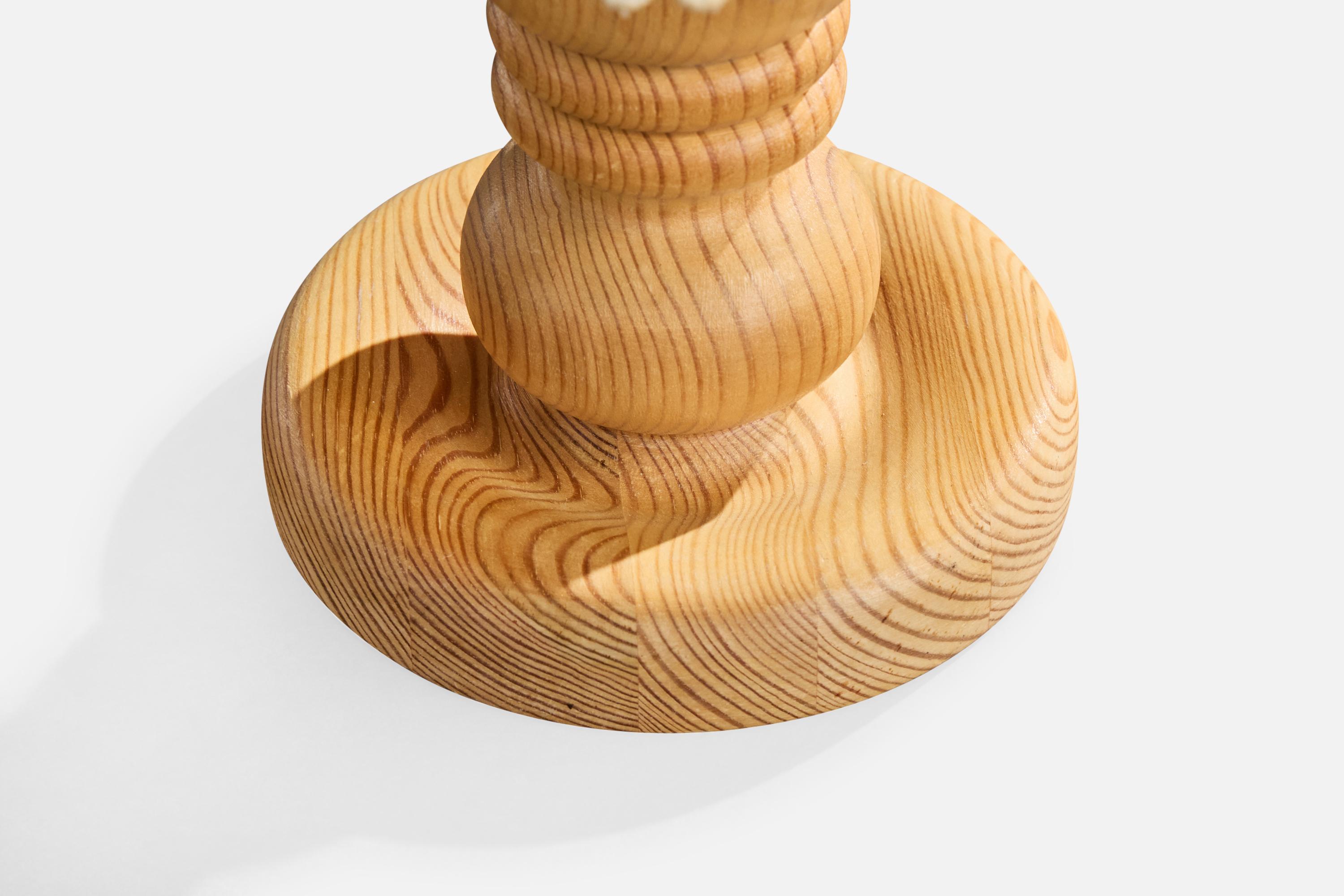 Swedish Designer, Table Lamp, Pine, Fabric, Sweden, 1970s For Sale 3