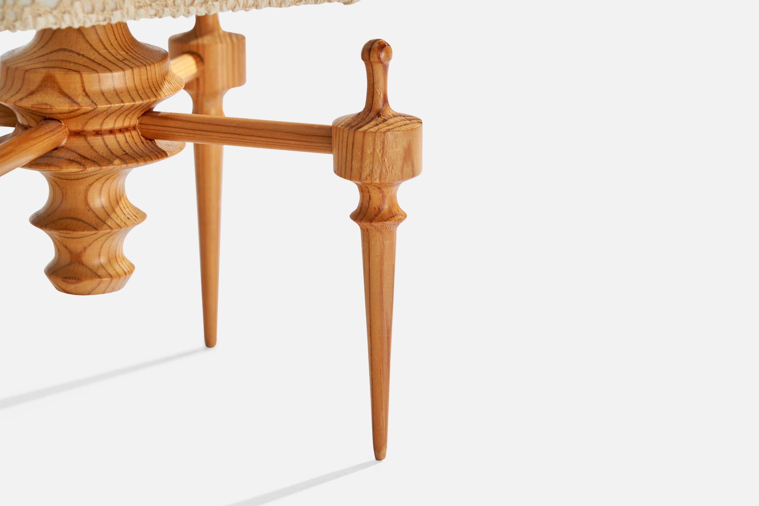 Schwedische Designerin, Tischlampe, Kiefernholz, Stoff, Schweden, 1970er Jahre im Angebot 5