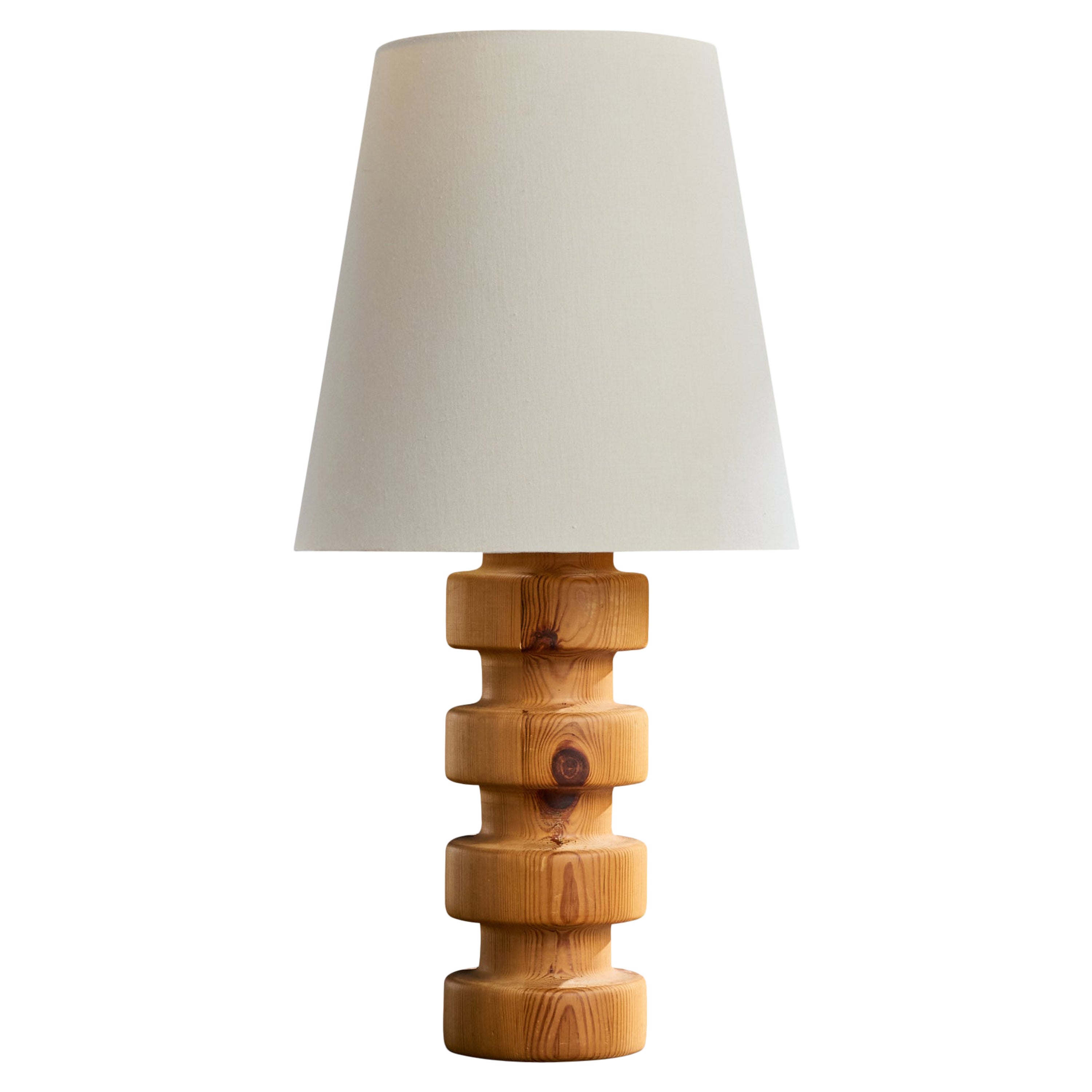 Swedish Designer, Table Lamp, Pine, Fabric, Sweden, 1970s