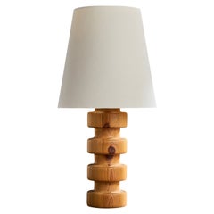 Swedish Designer, Table Lamp, Pine, Fabric, Sweden, 1970s