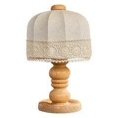 Swedish Designer, Table Lamp, Pine, Fabric, Sweden, 1970s