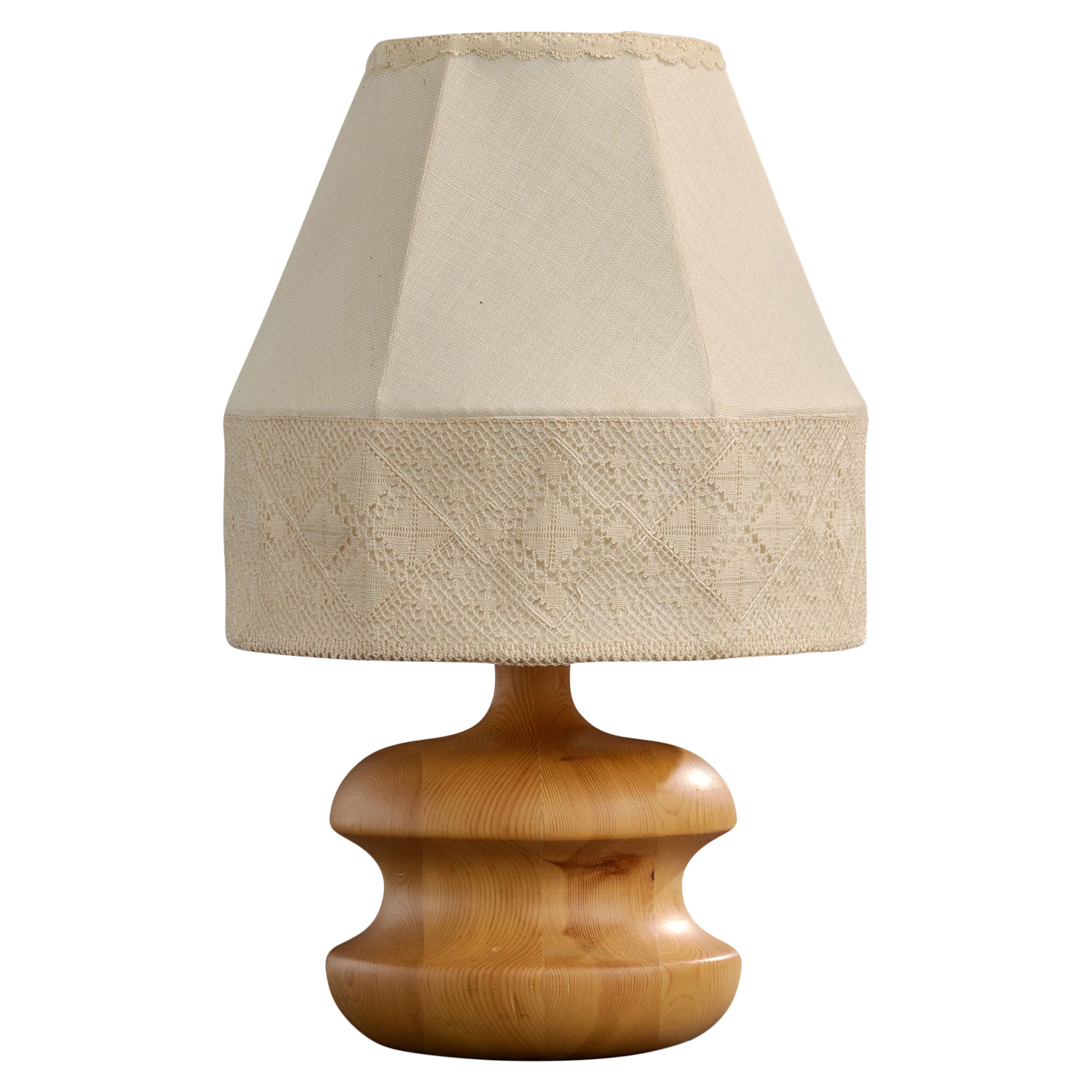 Swedish Designer, Table Lamp, Pine, Fabric, Sweden, 1970s For Sale