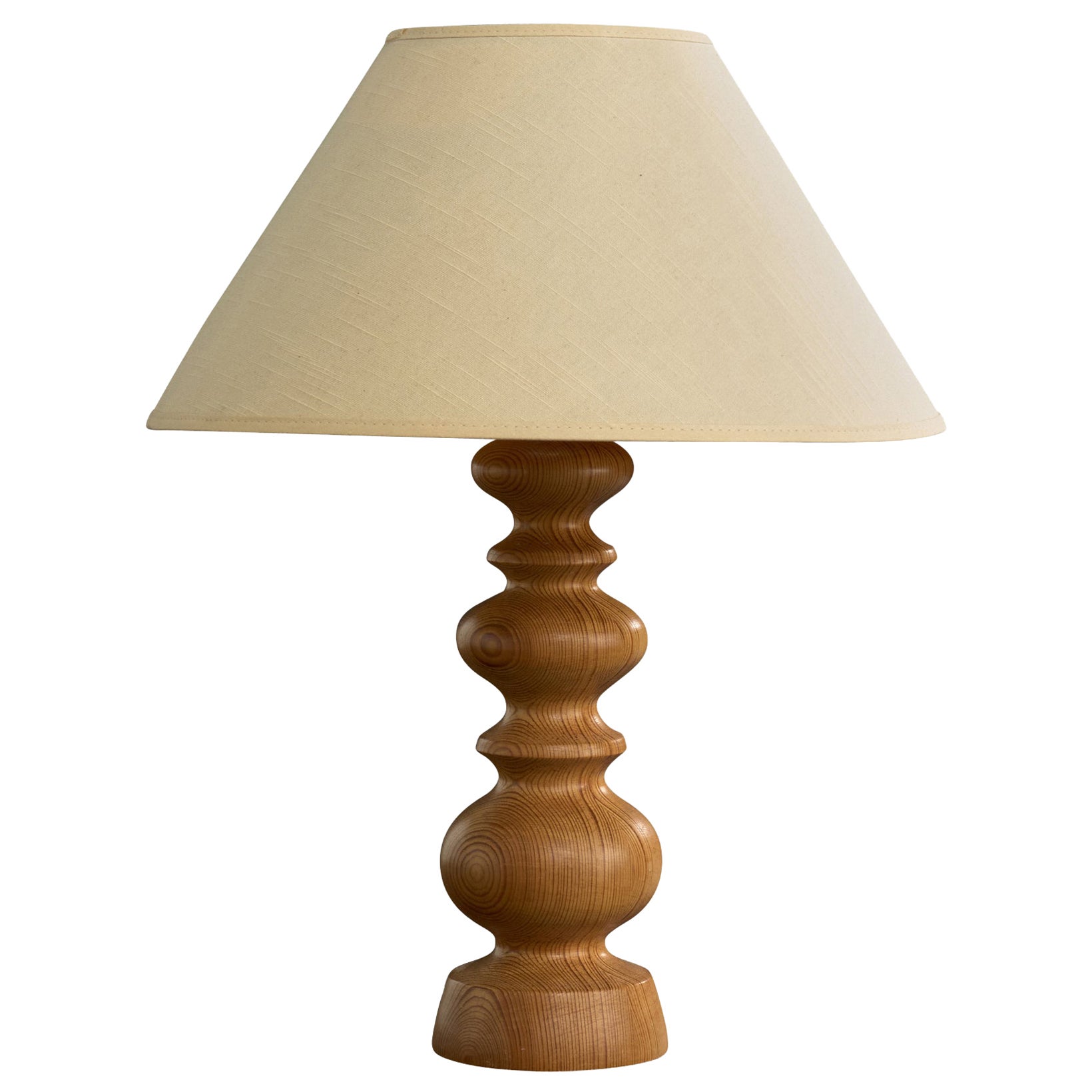 Swedish Designer, Table Lamp, Pine, Fabric, Sweden, 1970s