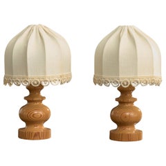 Swedish Designer, Table Lamp, Pine, Fabric, Sweden, 1970s