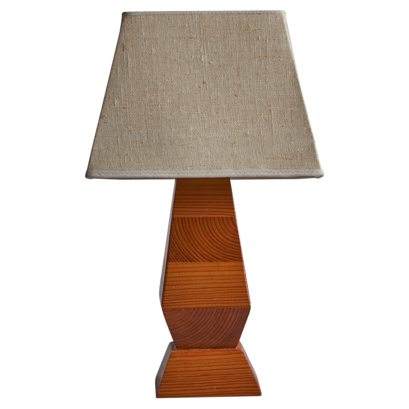 Swedish Designer, Table Lamp, Pine, Fabric, Sweden, 1970s