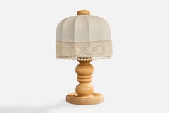 Swedish Designer, Table Lamp, Pine, Fabric, Sweden, 1970s