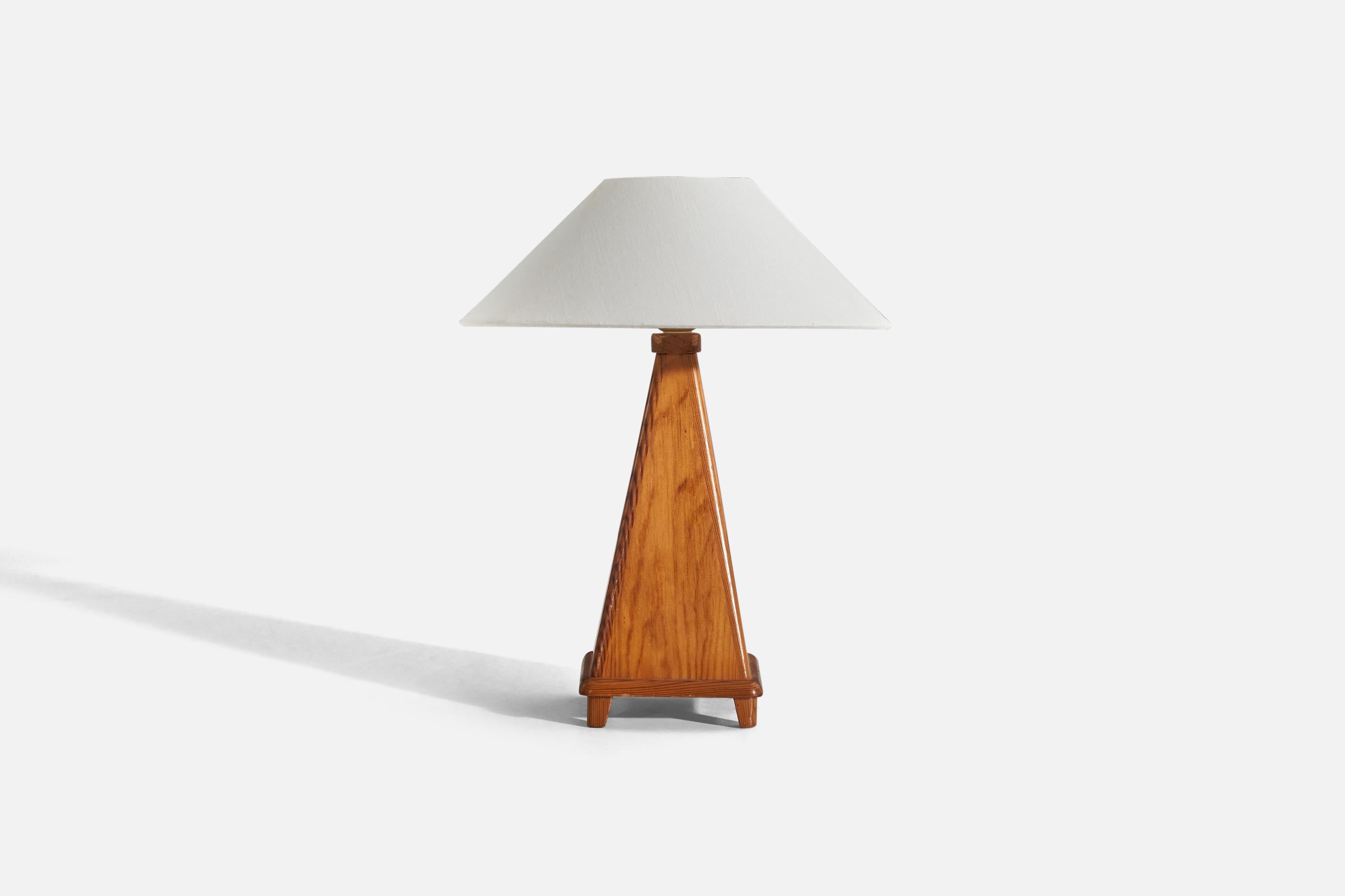 Mid-Century Modern Swedish Designer, Table Lamp, Pine, Fabric, Sweden, c. 1950s For Sale