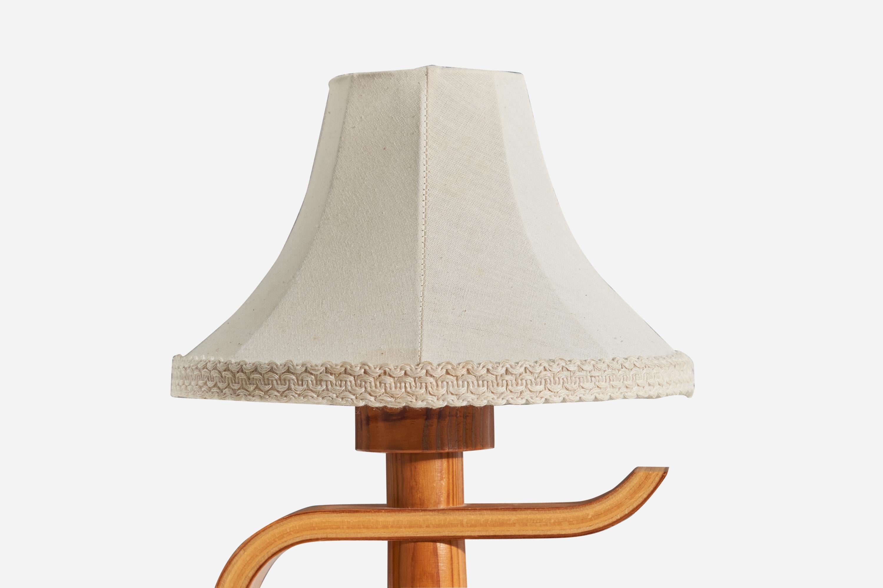 Modern Swedish Designer, Table Lamp, Pine, Fabric, Sweden, c. 1970s For Sale