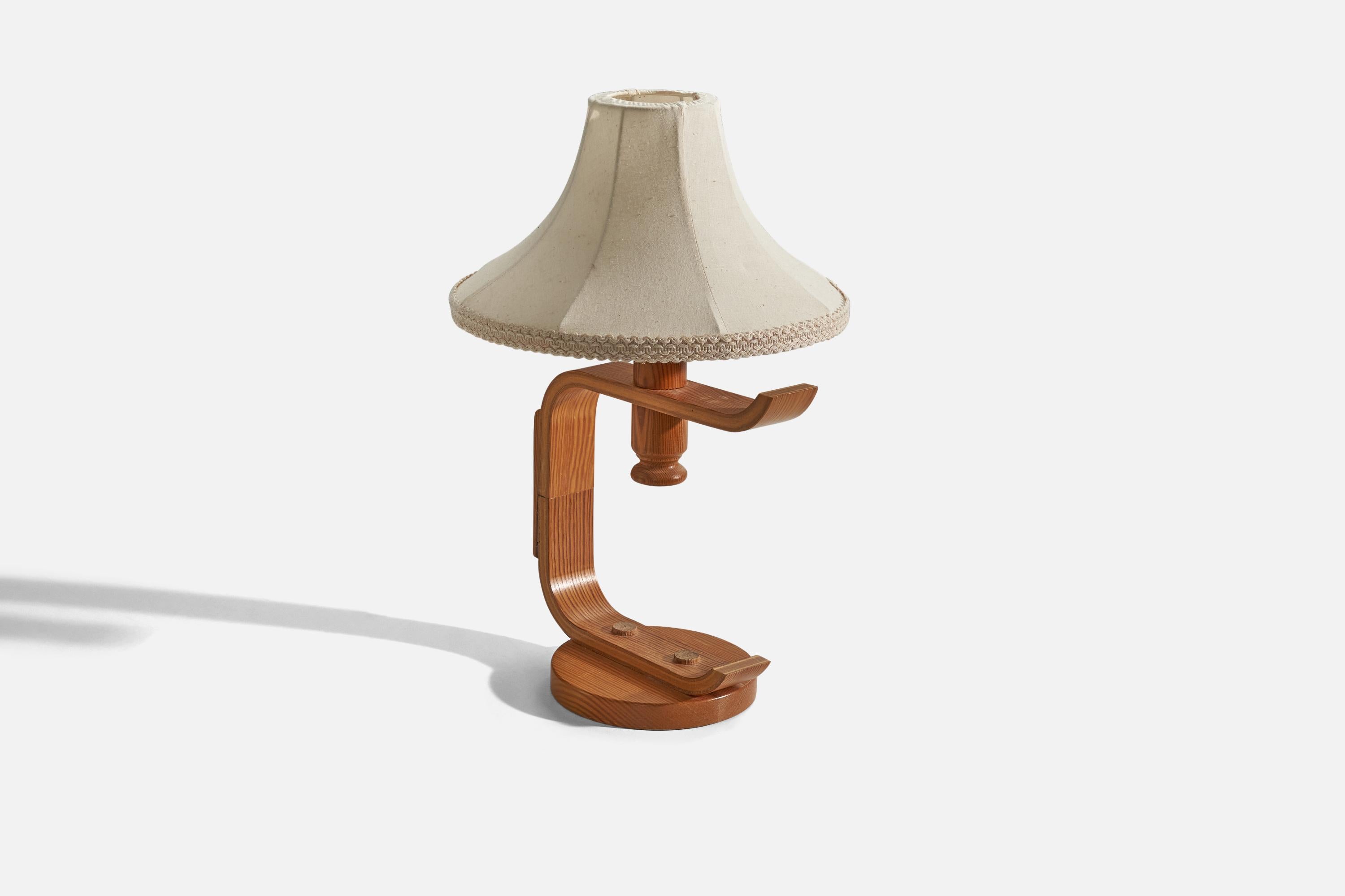Swedish Designer, Table Lamp, Pine, Fabric, Sweden, C. 1970s In Good Condition For Sale In High Point, NC