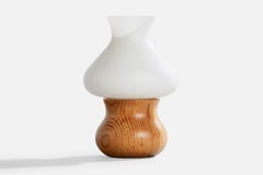 Swedish Designer, Table Lamp, Pine, Glass, Sweden, 1970s