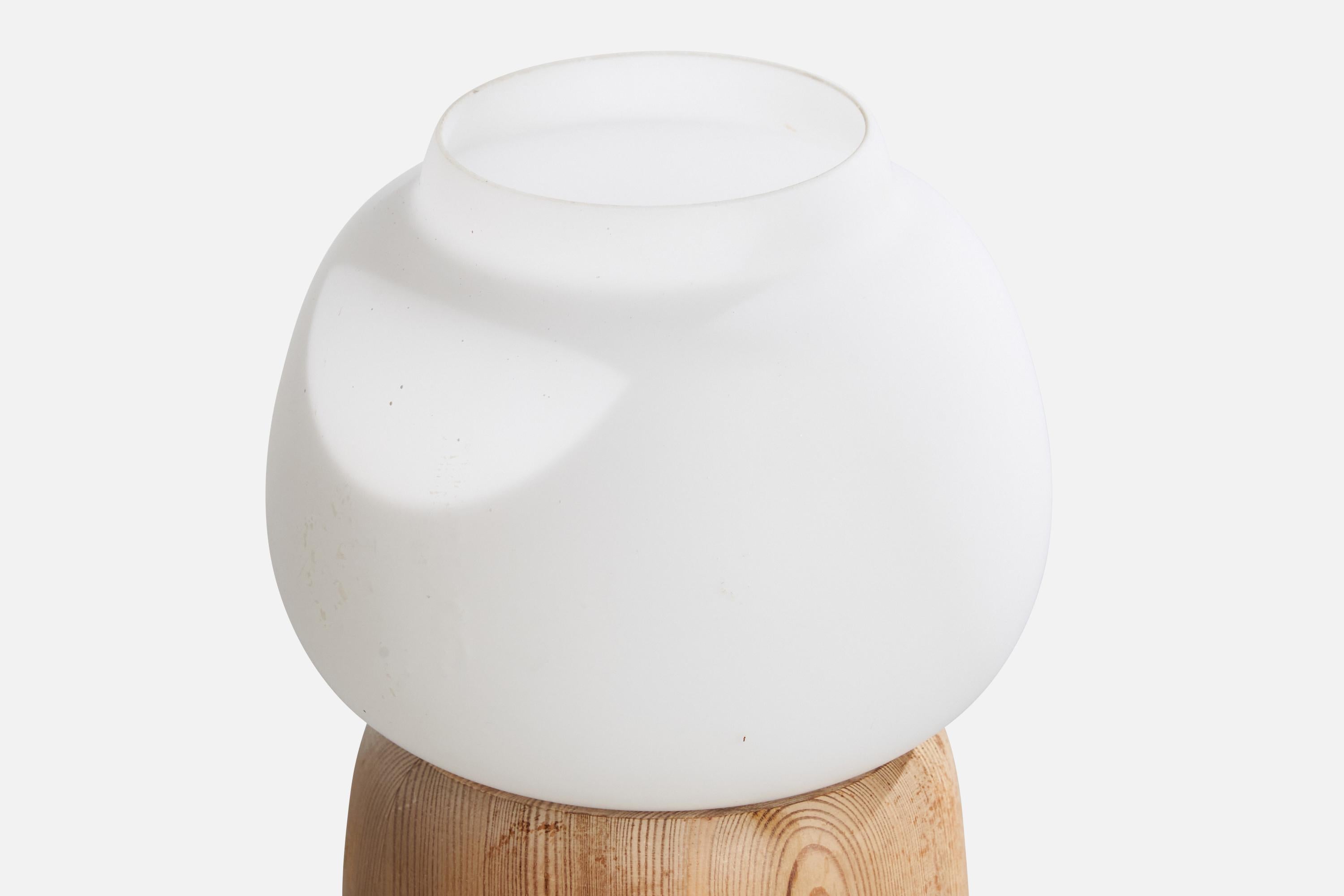 Late 20th Century Swedish Designer, Table Lamp, Pine, Glass, Sweden, 1970s For Sale