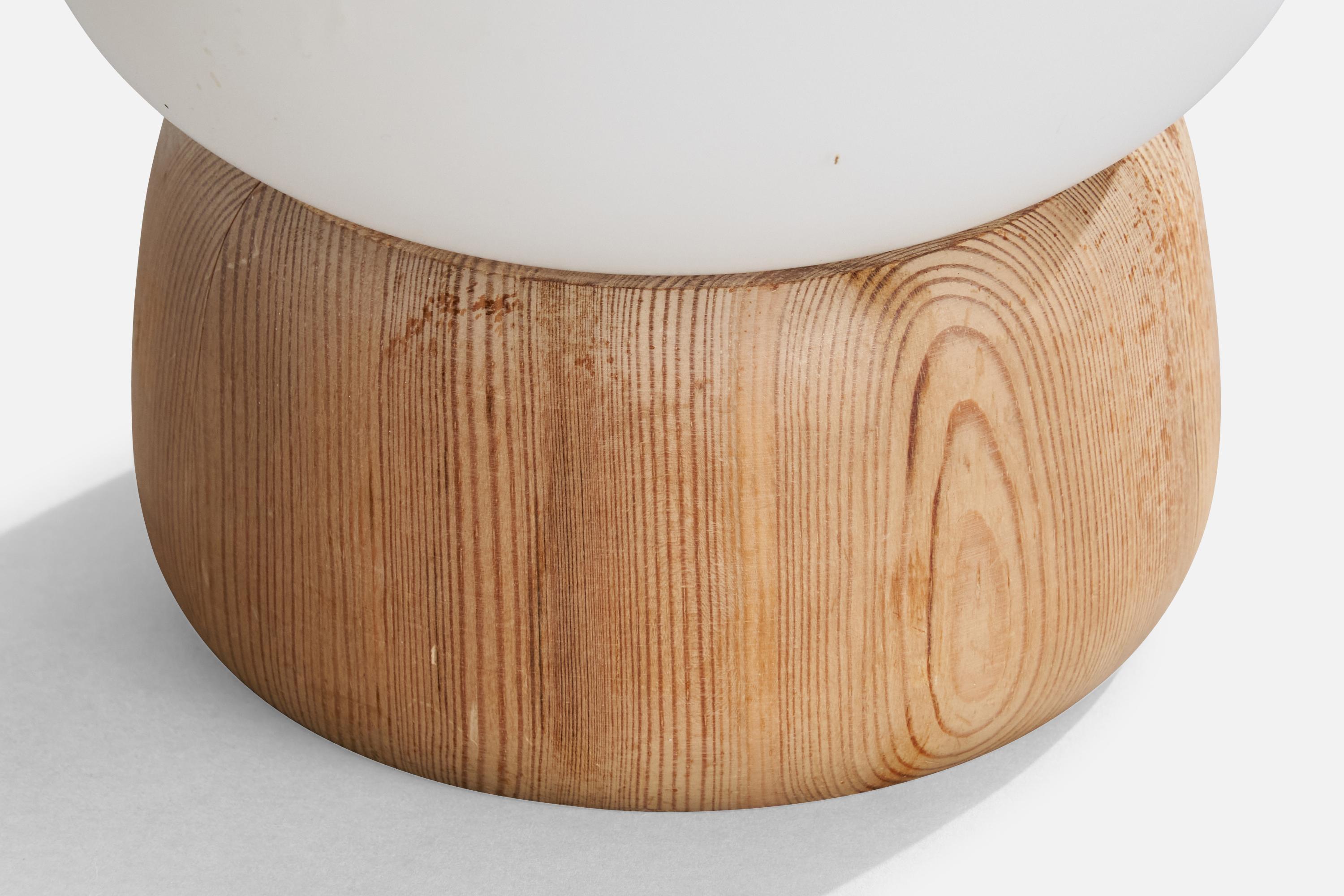 Swedish Designer, Table Lamp, Pine, Glass, Sweden, 1970s For Sale 1