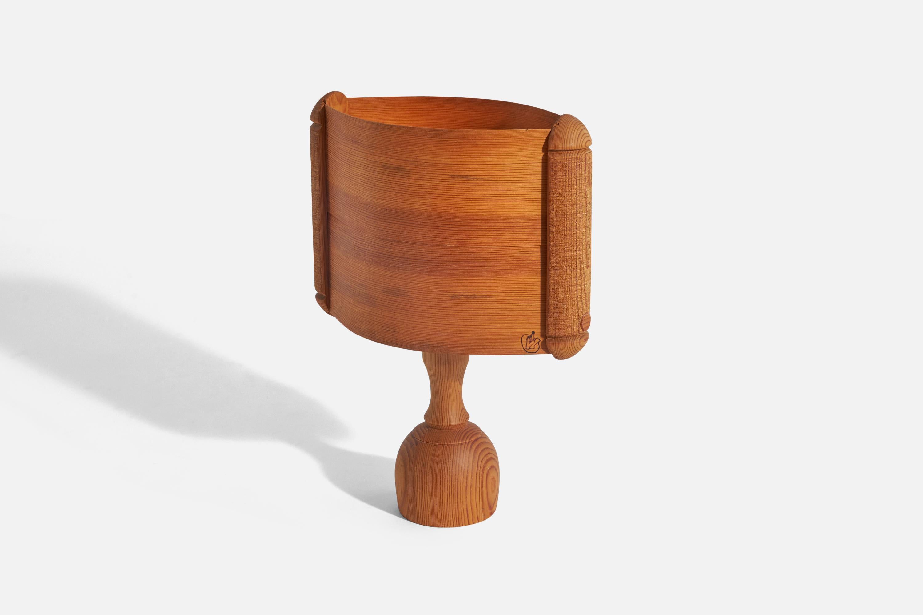 Modern Swedish Designer, Table Lamp, Pine, Moulded Pine Veneer, Sweden, 1970s For Sale