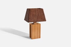 Swedish Designer, Table Lamp, Pine, Rattan, Sweden, 1970s