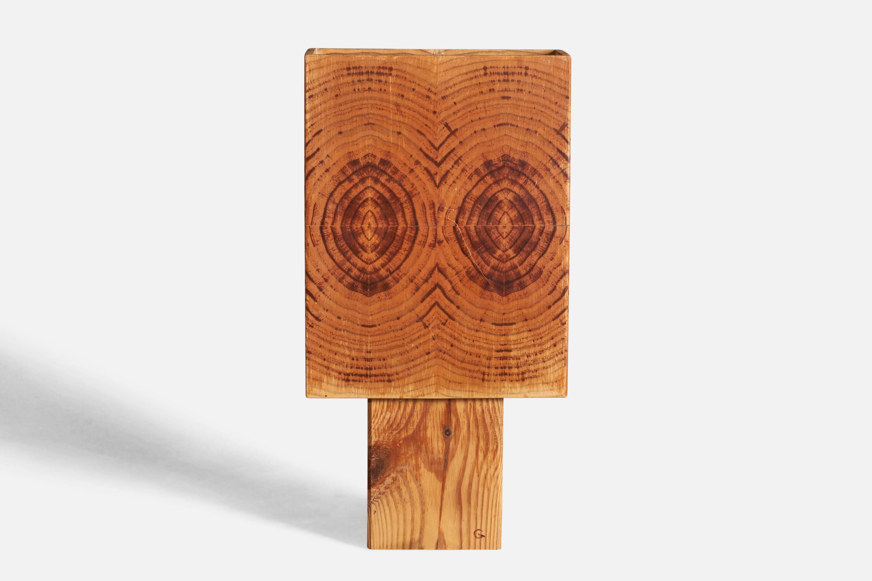 A pine table lamp, designed and produced in Sweden, 1970s.
