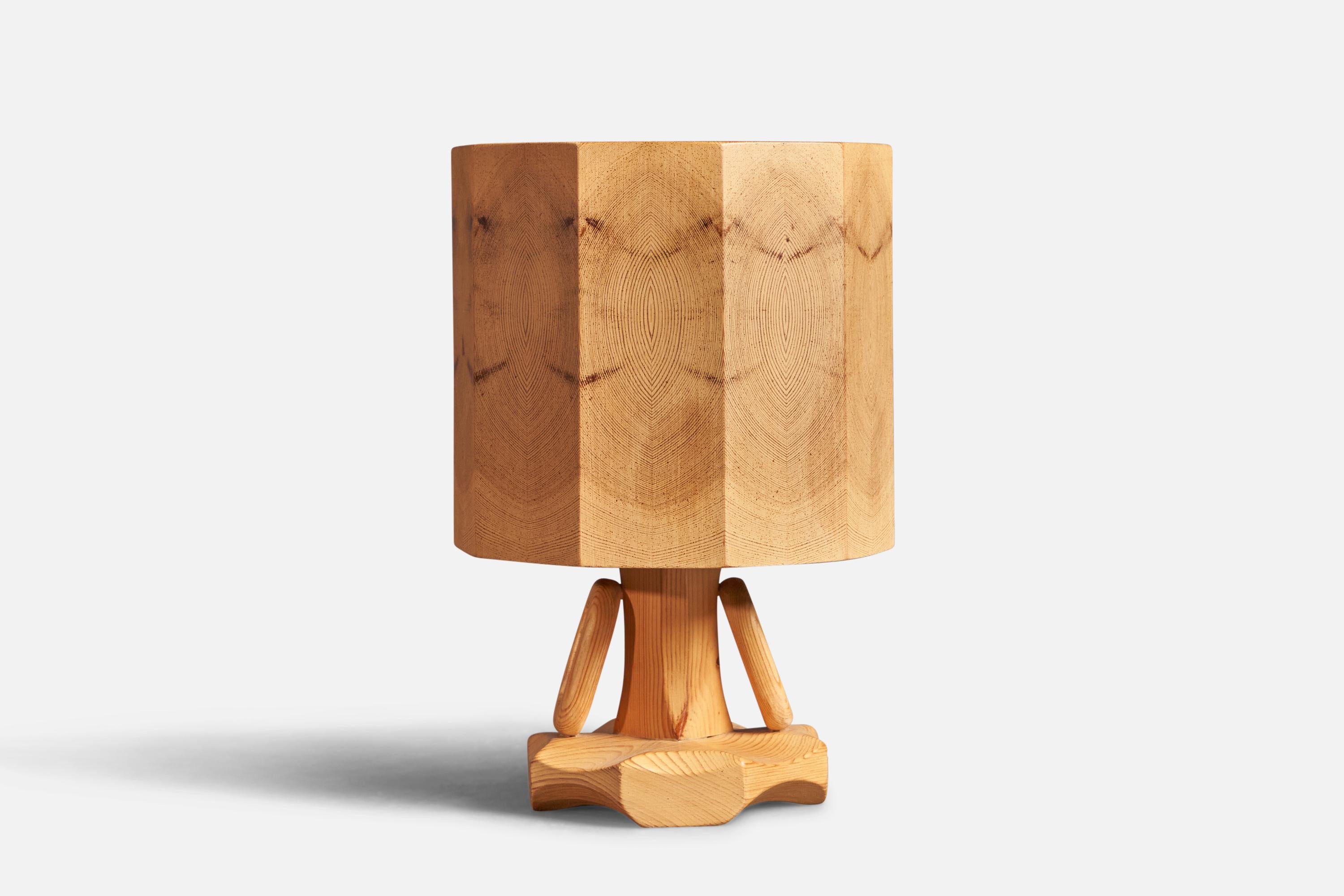 A pine table lamp, designed and produced in Sweden, 1970s.