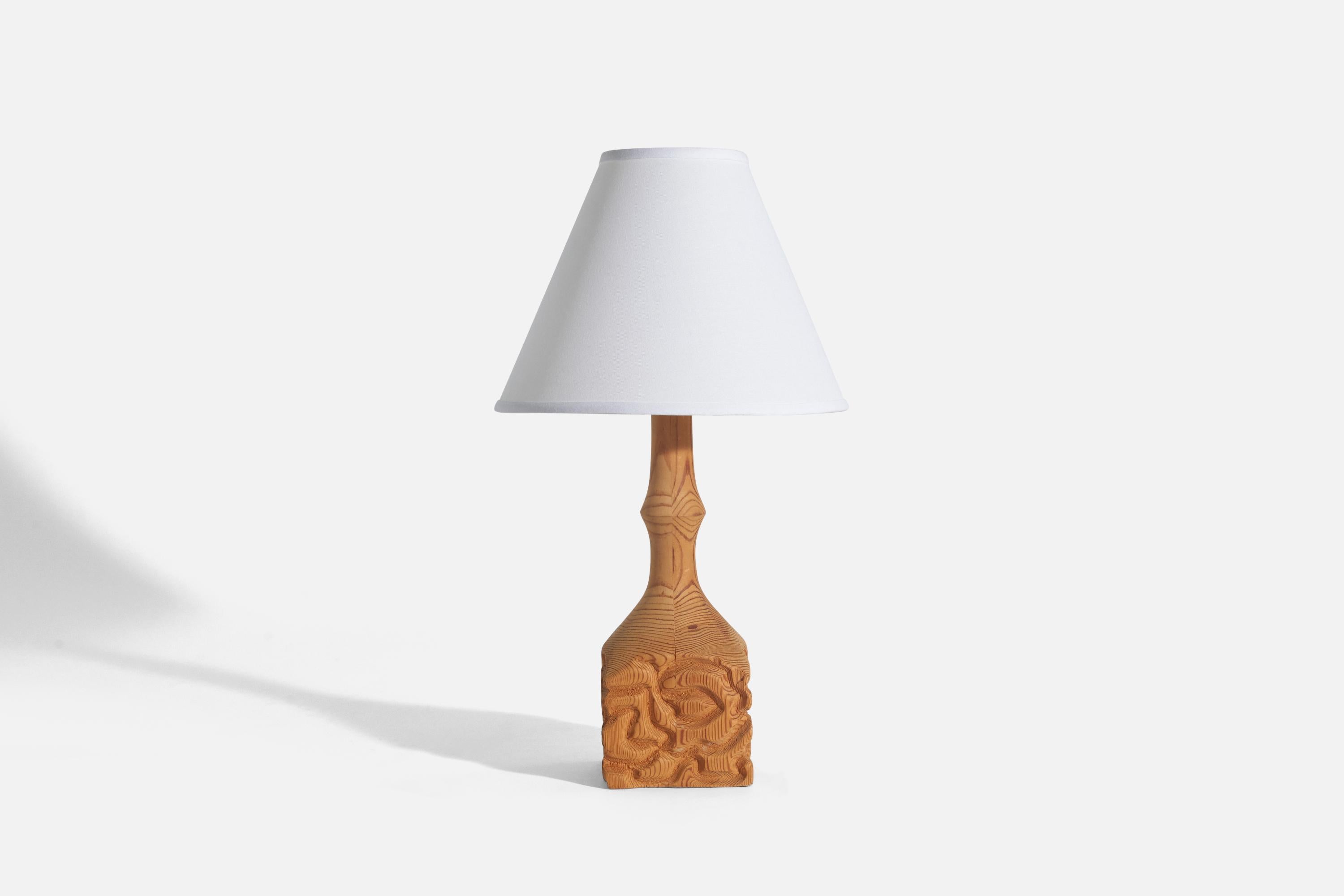 Modern Swedish Designer, Table Lamp, Pine, Sweden, 1970s For Sale