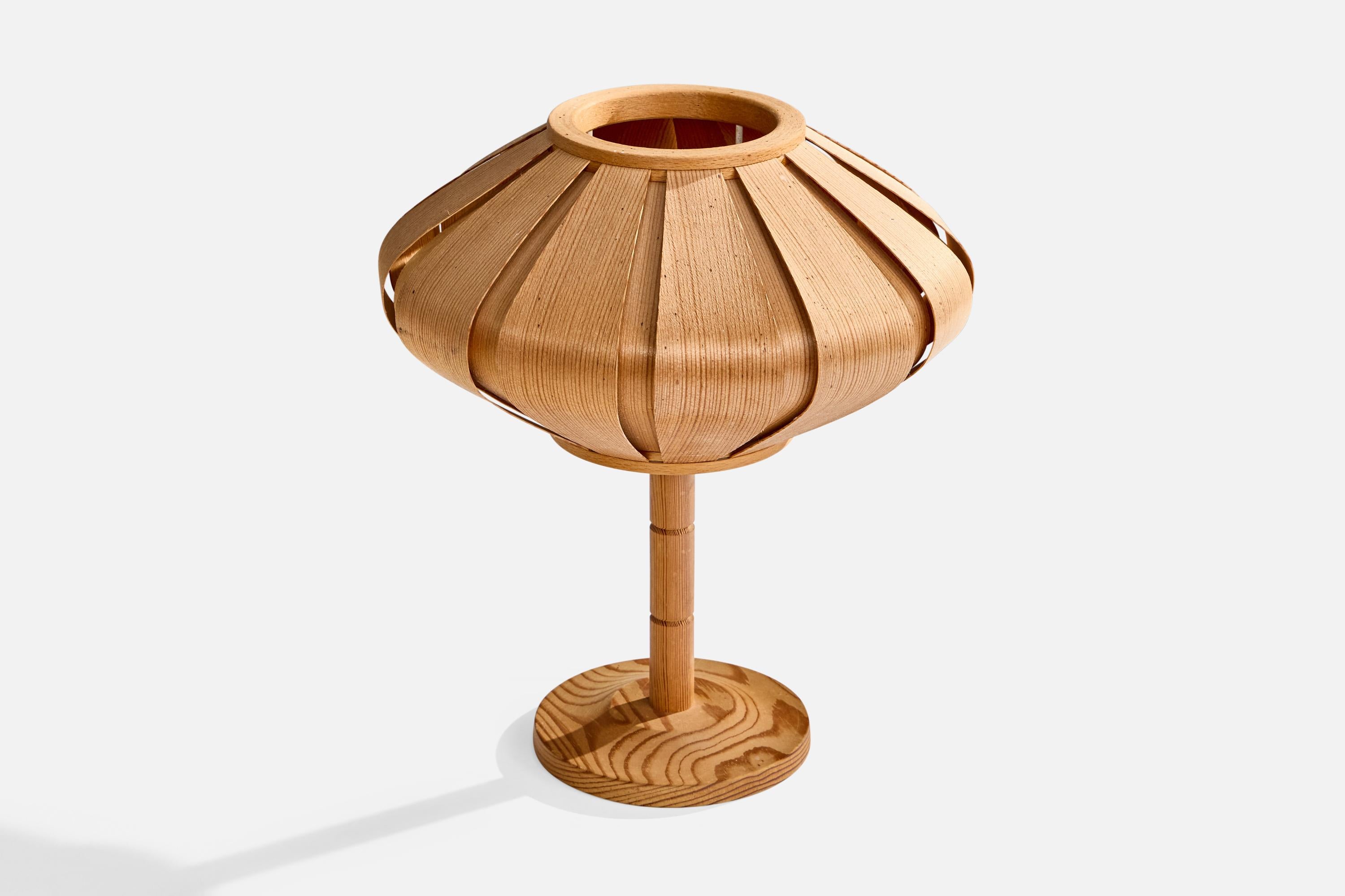 Mid-Century Modern Swedish Designer, Table Lamp, Pine, Sweden, 1970s For Sale