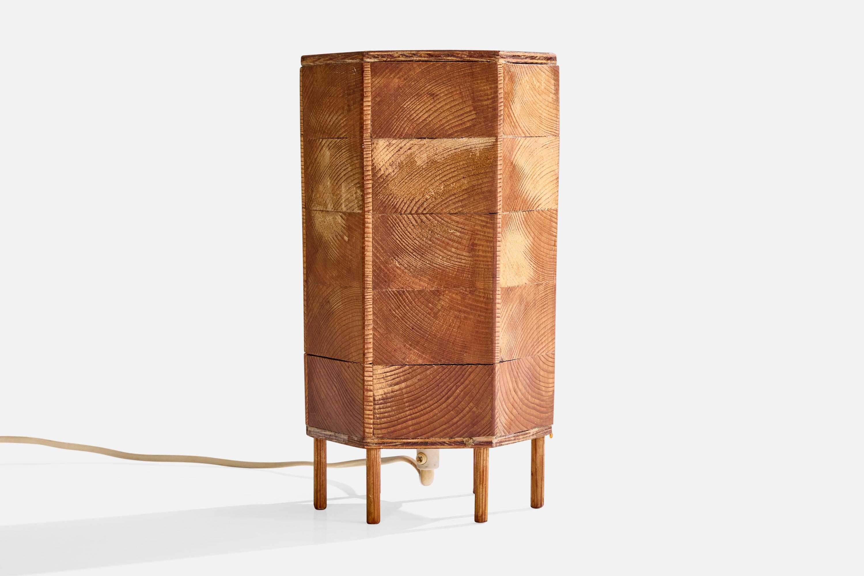 Mid-Century Modern Swedish Designer, Table Lamp, Pine, Sweden, 1970s For Sale