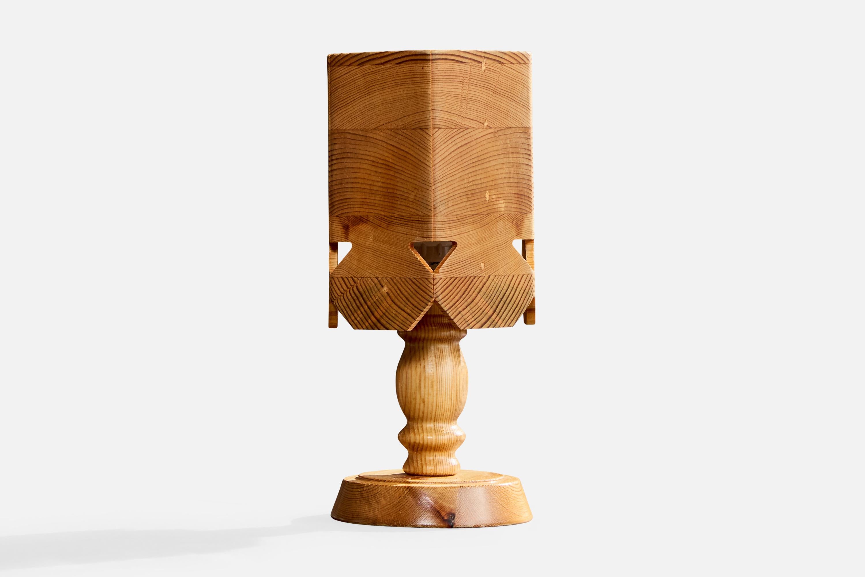 Mid-Century Modern Swedish Designer, Table Lamp, Pine, Sweden, 1970s For Sale