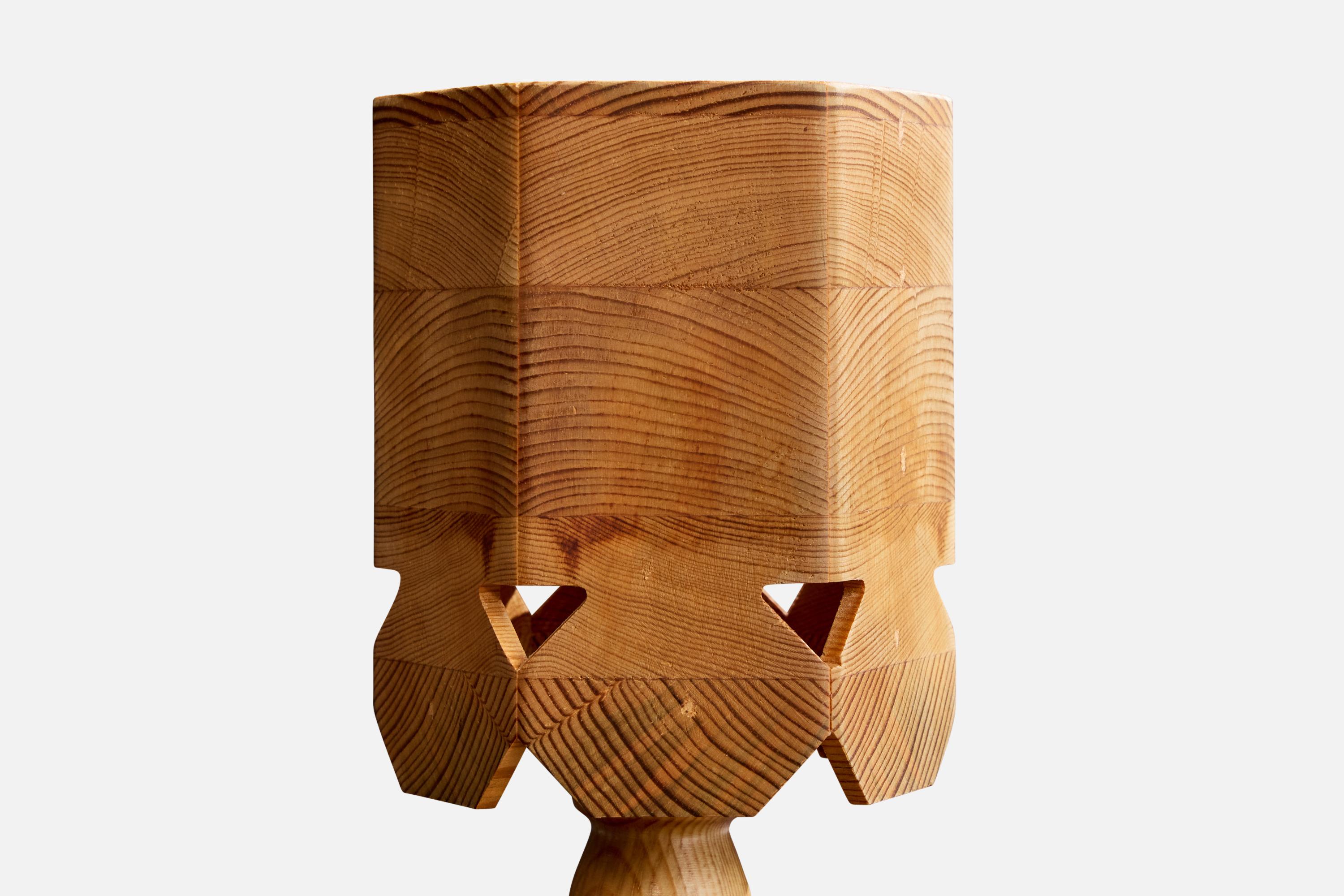 Swedish Designer, Table Lamp, Pine, Sweden, 1970s For Sale 1
