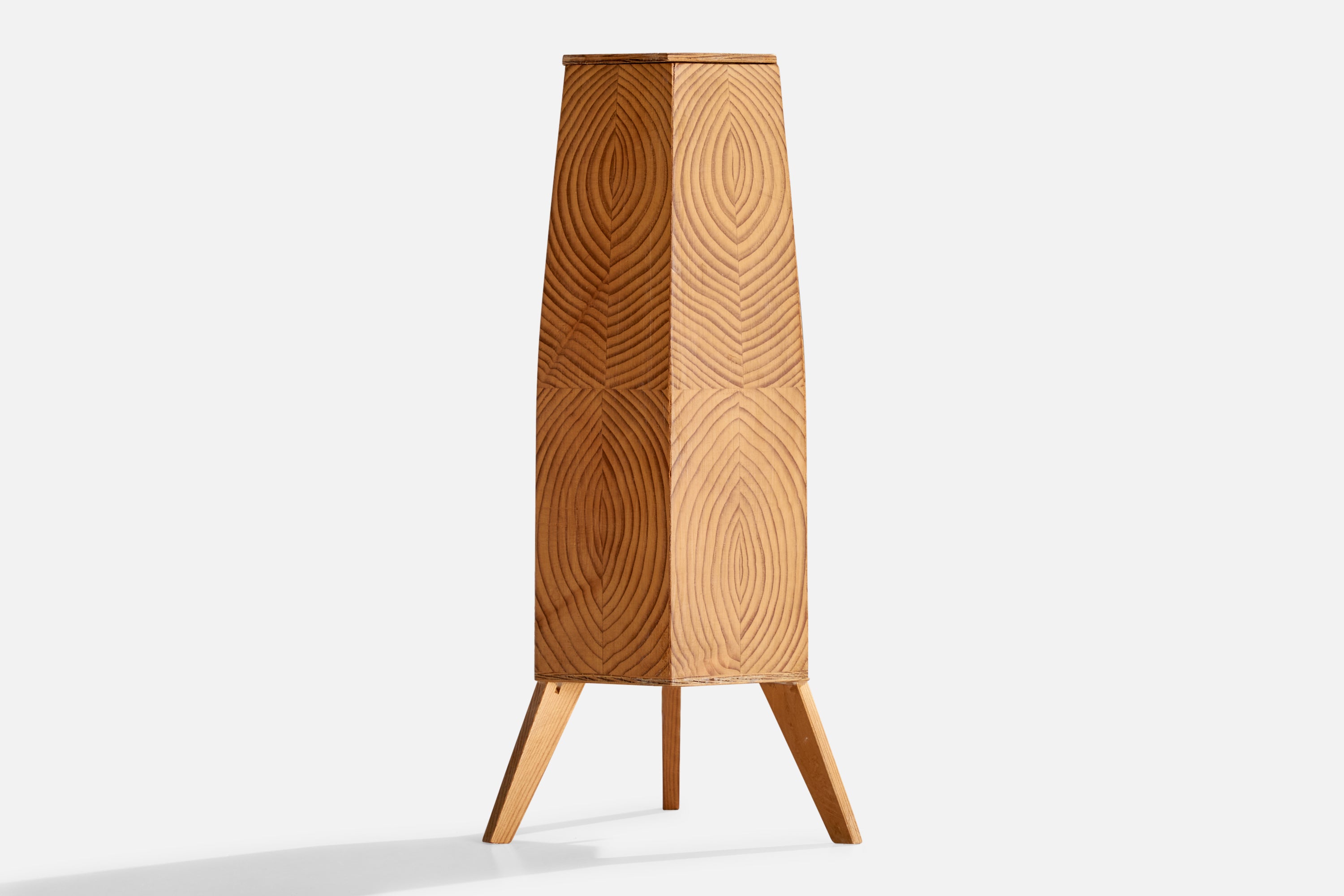 A pine table lamp designed and produced in Sweden, initialed and dated 1973.

Dimensions of Shade (inches): 3.625” Top Diameter x 4.5” Bottom Diameter x 10.375