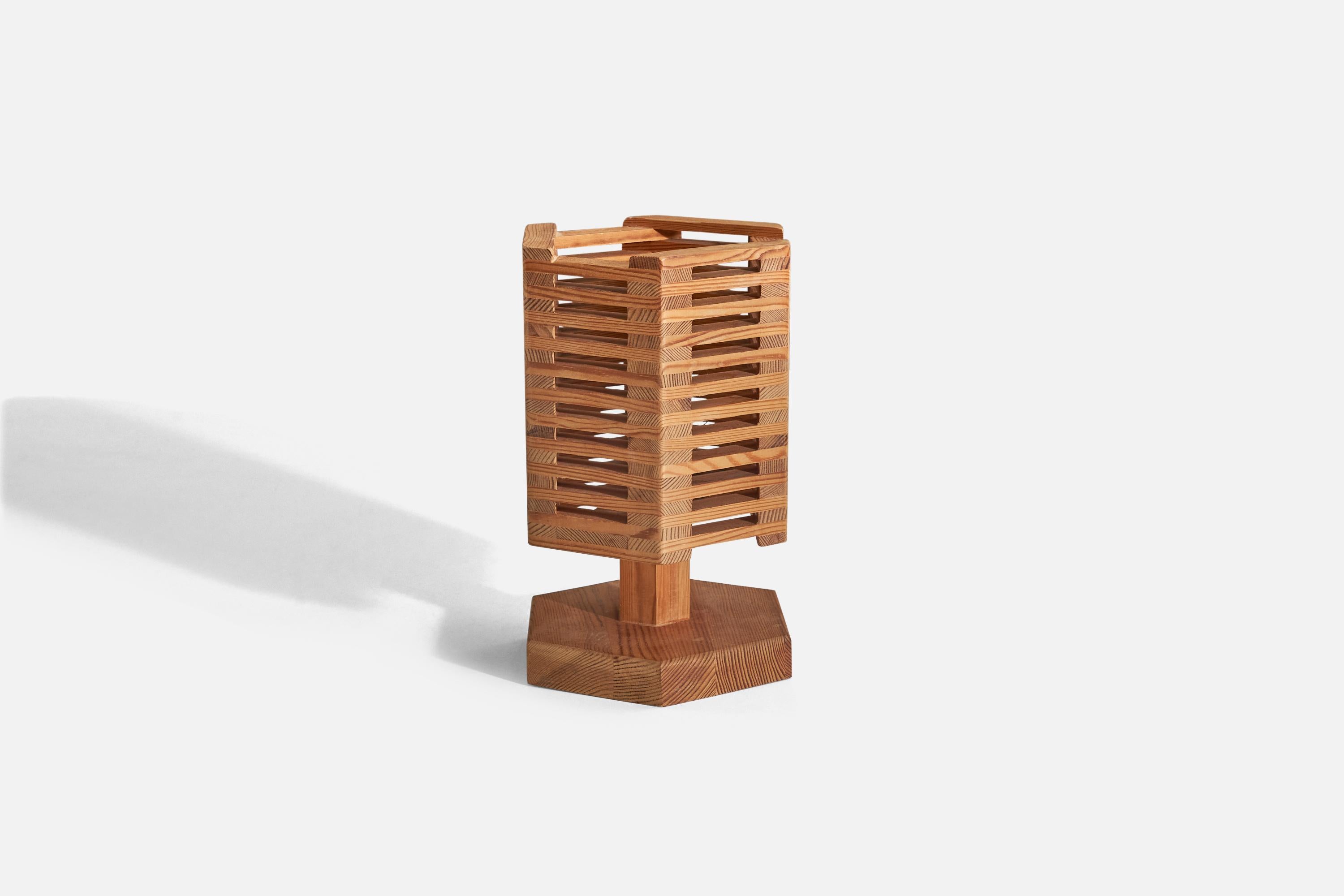 Modern Swedish Designer, Table Lamp, Pine, Sweden, C. 1970s