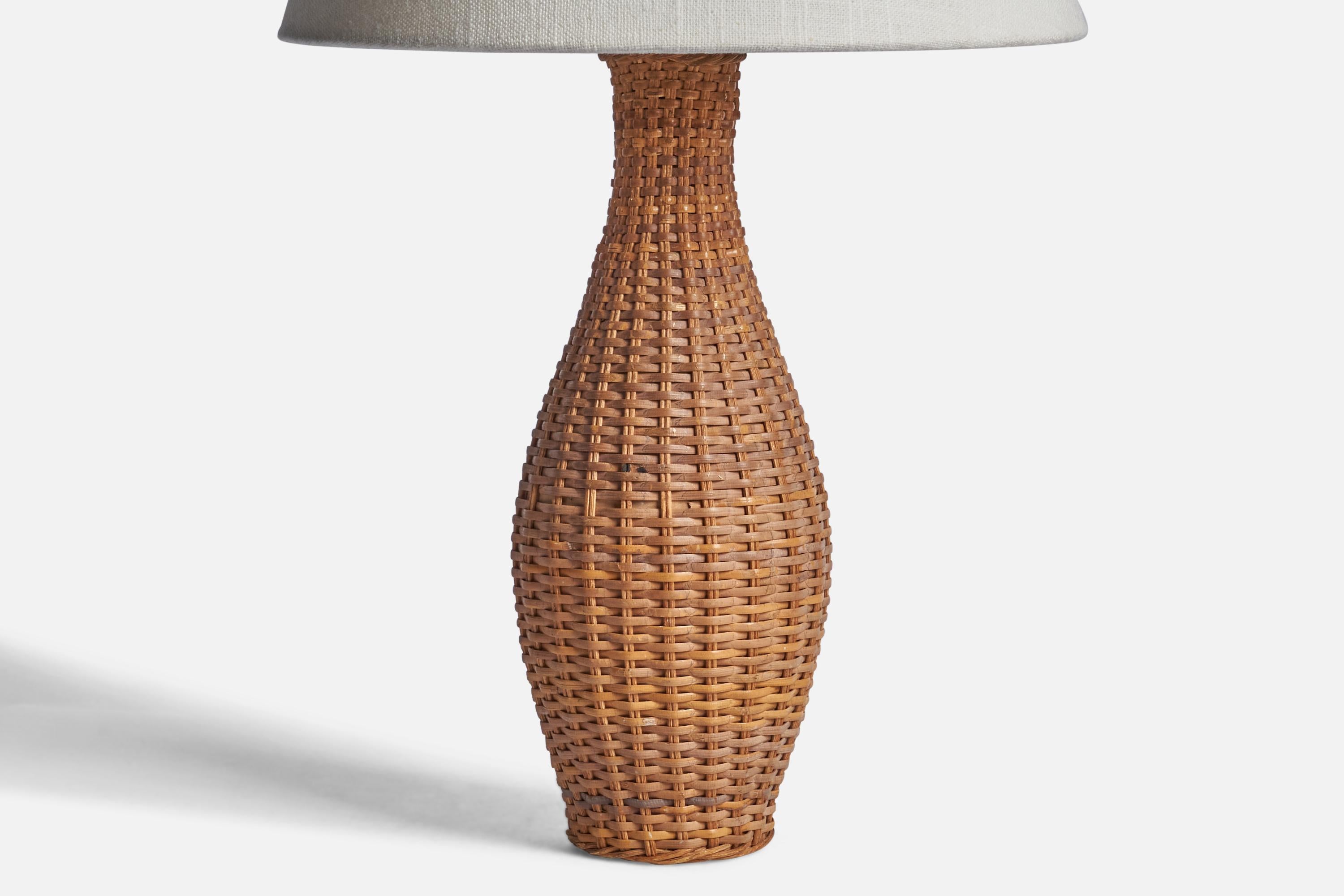 Mid-Century Modern Swedish Designer, Table Lamp, Rattan, Sweden, 1960s For Sale