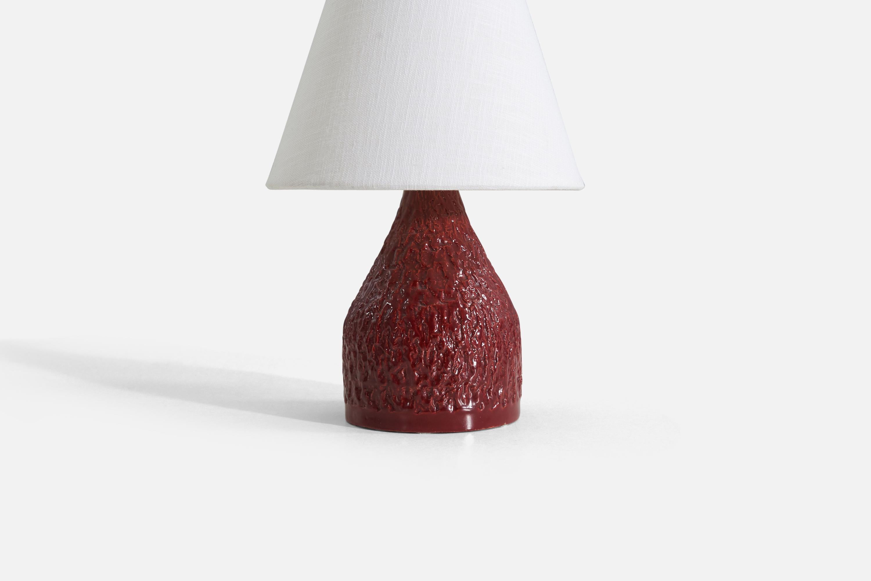 Mid-20th Century Swedish Designer, Table Lamp, Red-Glazed Ceramic, Sweden, 1960s For Sale