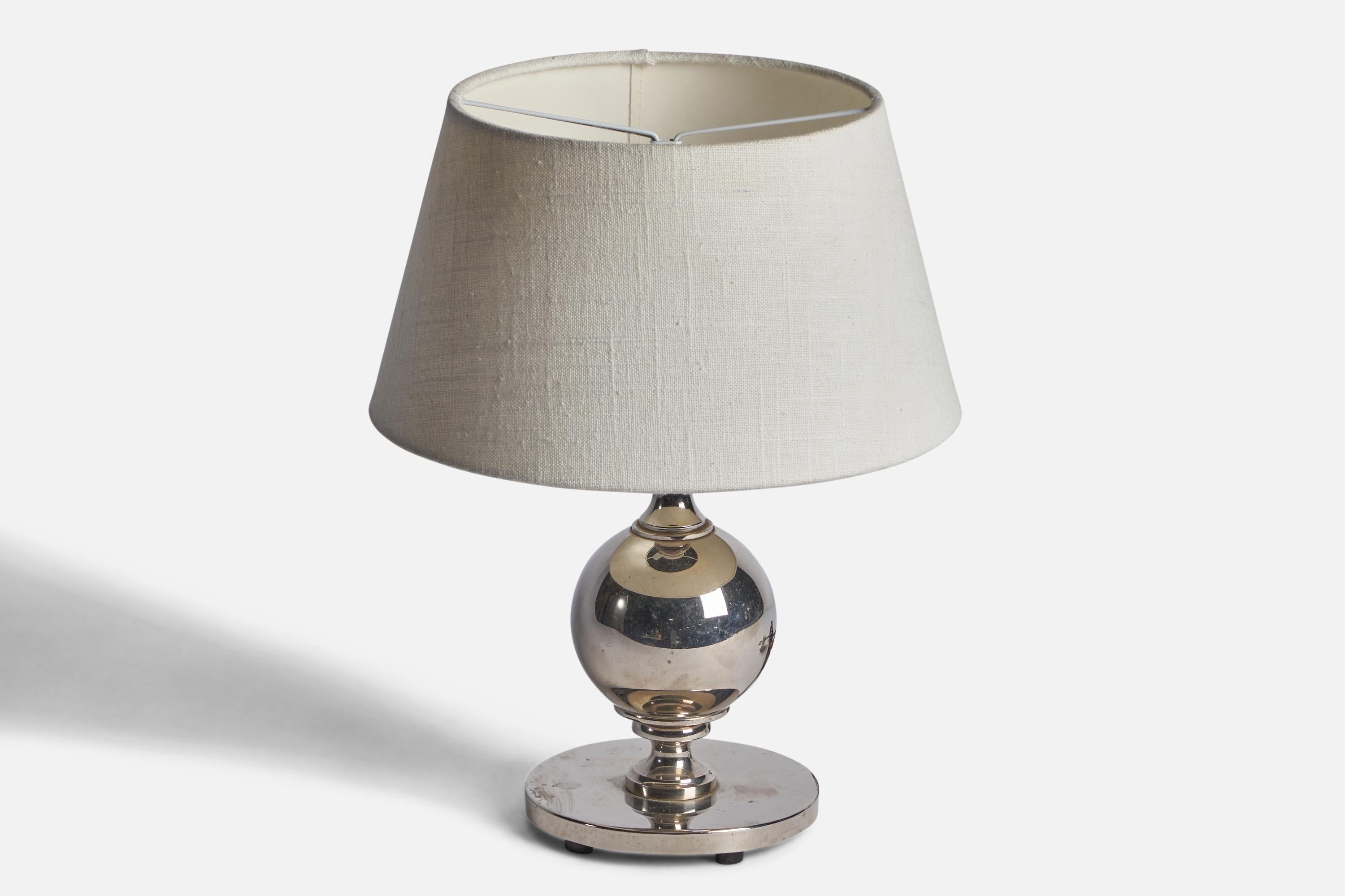 Scandinavian Modern Swedish Designer, Table Lamp, Silver Plate, Sweden, 1930s For Sale