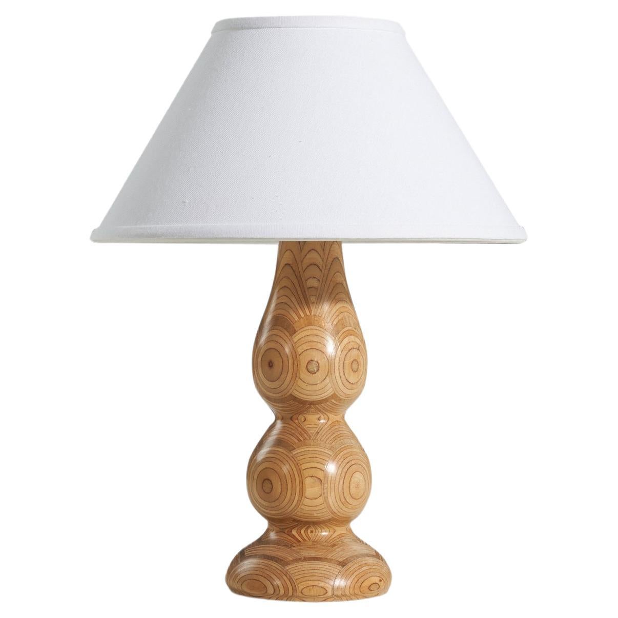 Swedish Designer, Table Lamp, Stack Laminated Pine, Sweden, 1970s For Sale