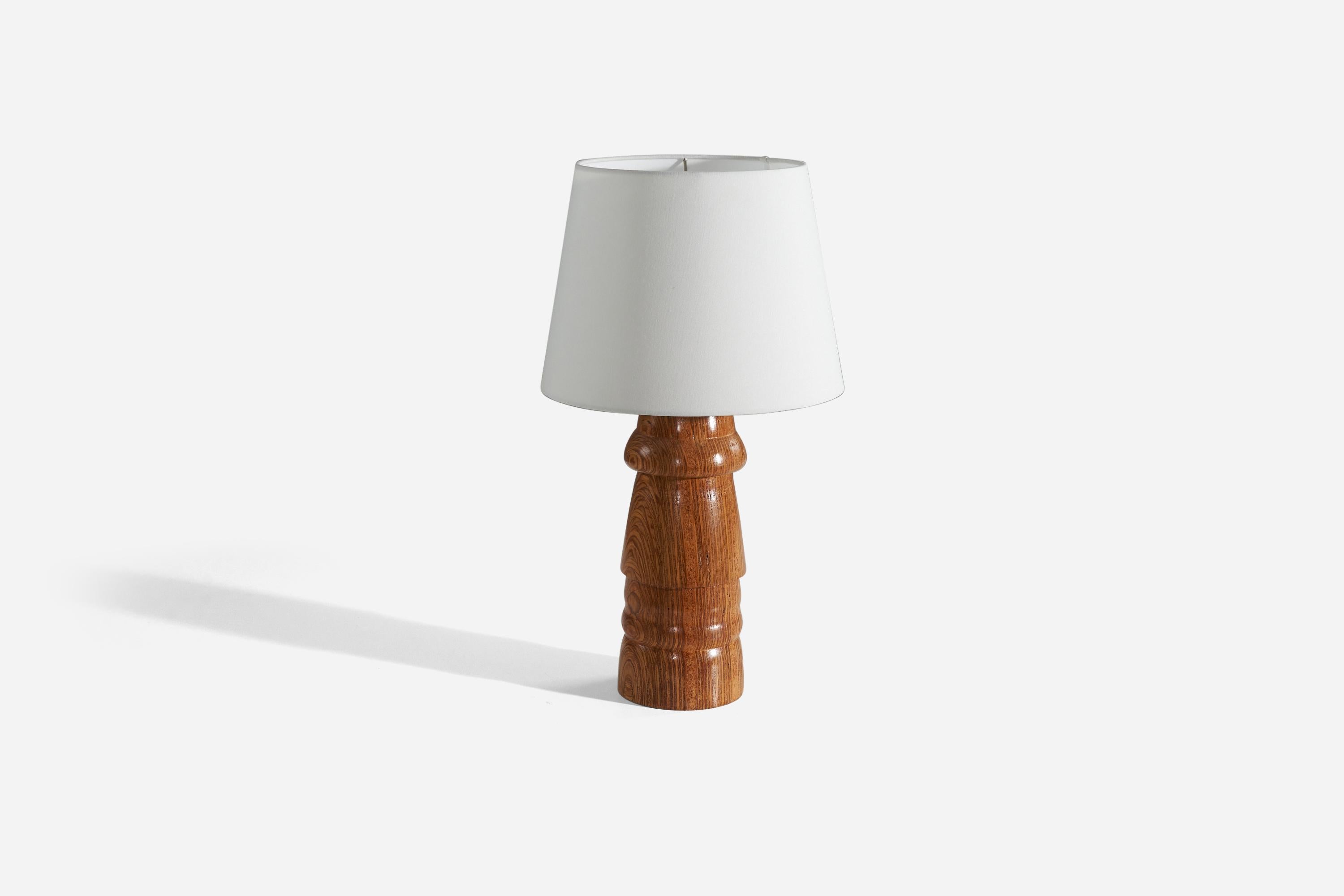 Mid-Century Modern Swedish Designer, Table Lamp, Stack Laminated Pine Wood, Sweden, 1970s For Sale