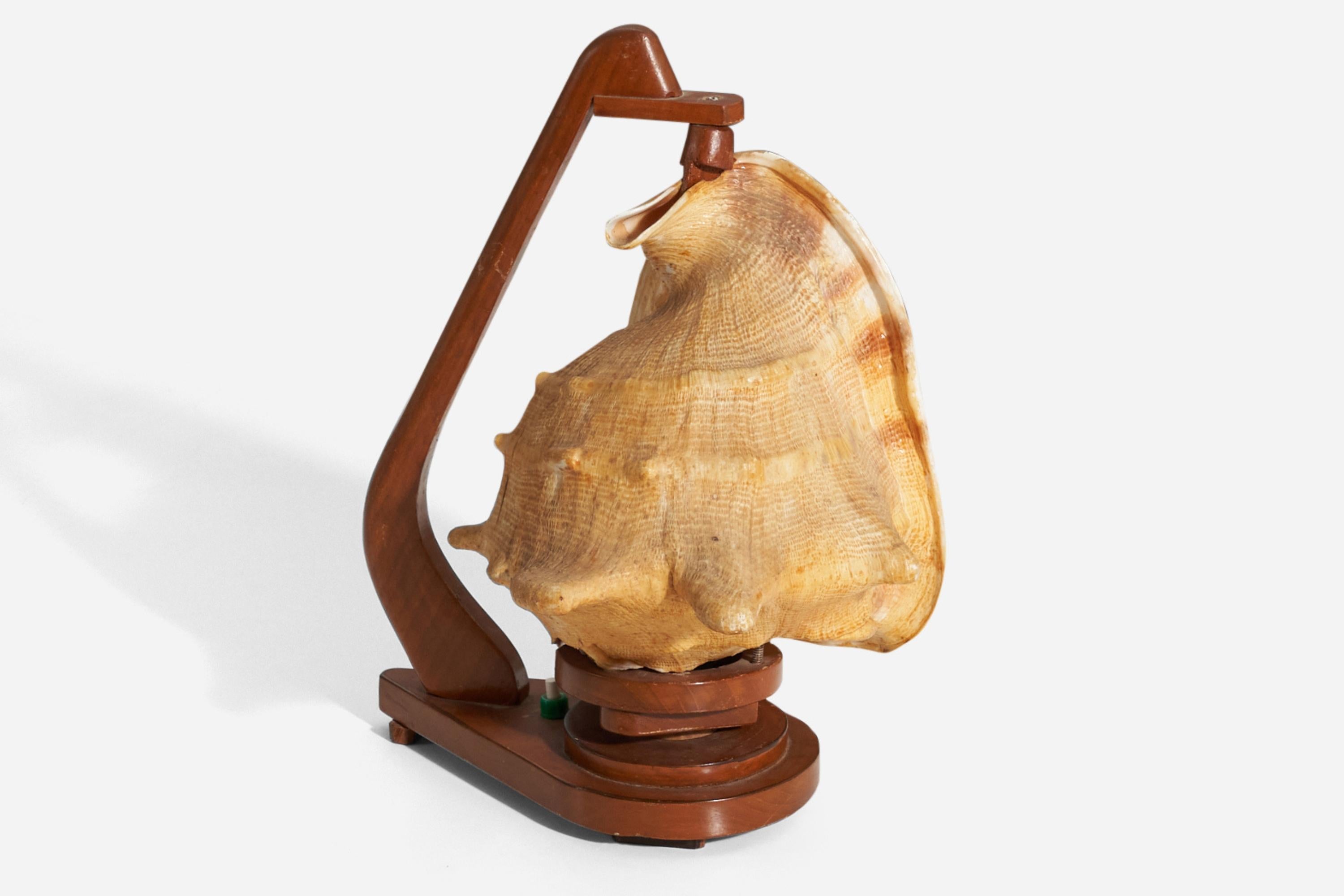 Swedish Designer, Table Lamp, Stained Wood, Shell, Sweden, 1940s In Good Condition For Sale In High Point, NC