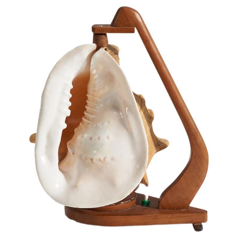 Swedish Designer, Table Lamp, Stained Wood, Shell, Sweden, 1940s For Sale