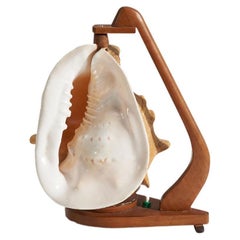 Swedish Designer, Table Lamp, Stained Wood, Shell, Sweden, 1940s