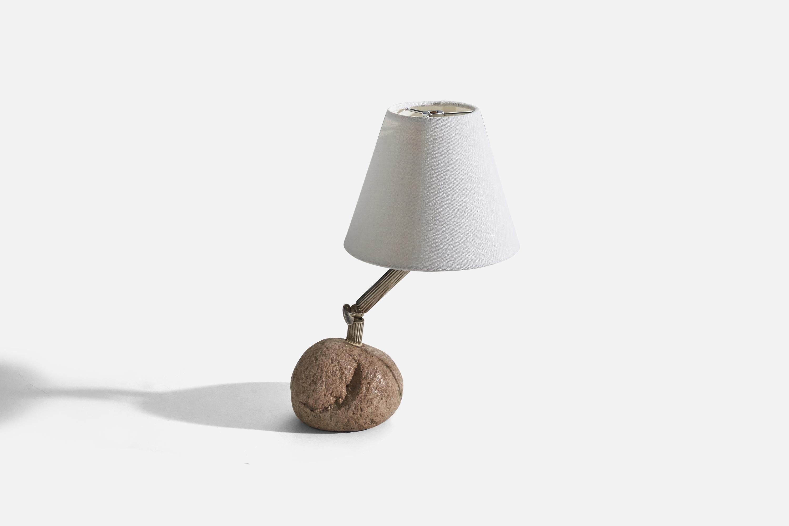 Swedish Designer, Table Lamp, Stone, Metal, Sweden, c. 1970s In Good Condition For Sale In High Point, NC