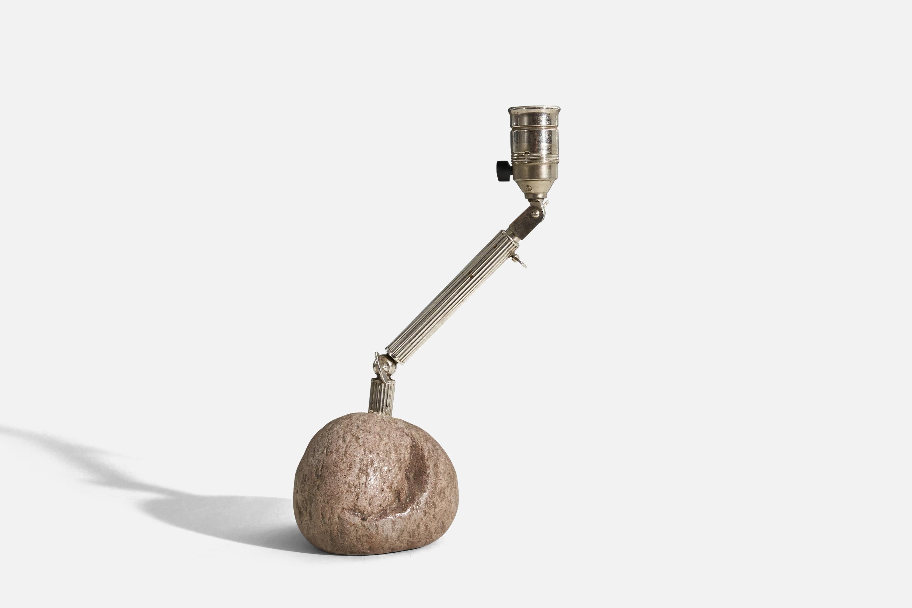 Late 20th Century Swedish Designer, Table Lamp, Stone, Metal, Sweden, c. 1970s For Sale