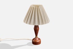 Swedish Designer, Table Lamp, Teak, Brass, Fabric, Sweden, 1950s