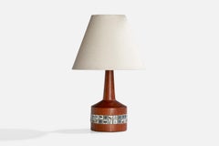 Swedish Designer, Table Lamp, Teak, Ceramic, Sweden, 1950s