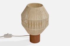 Lampada da tavolo di design svedese, teak, tessuto, Svezia, anni '50