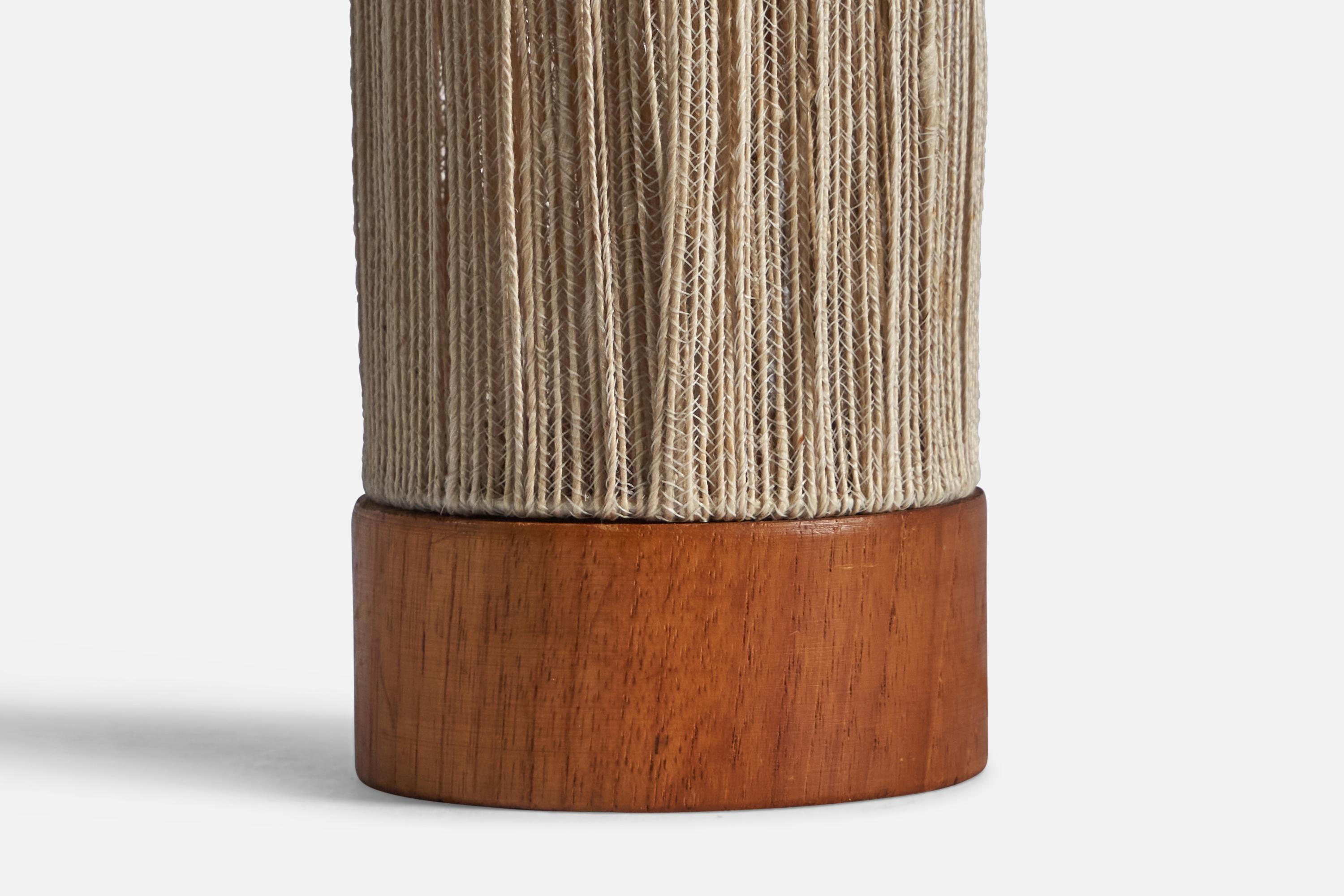 Mid-20th Century Swedish Designer, Table Lamp, Teak, Fabric, Sweden, 1950s For Sale