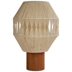Lampada da tavolo di design svedese, teak, tessuto, Svezia, anni '50
