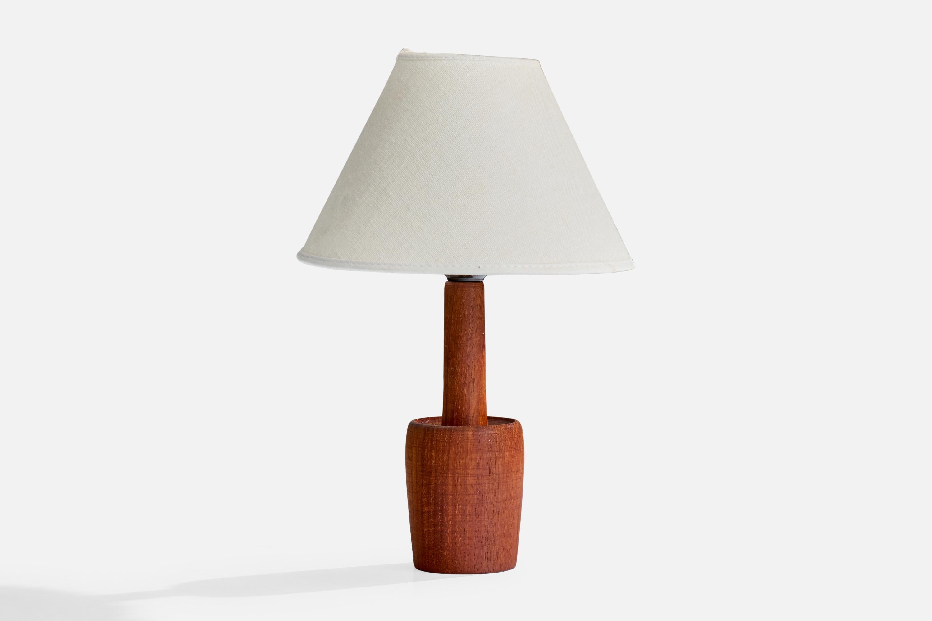 Lámpara de mesa de teca diseñada y fabricada en Suecia, c. 1950.

Dimensiones de la pantalla (pulgadas): 3 Diámetro superior x 8