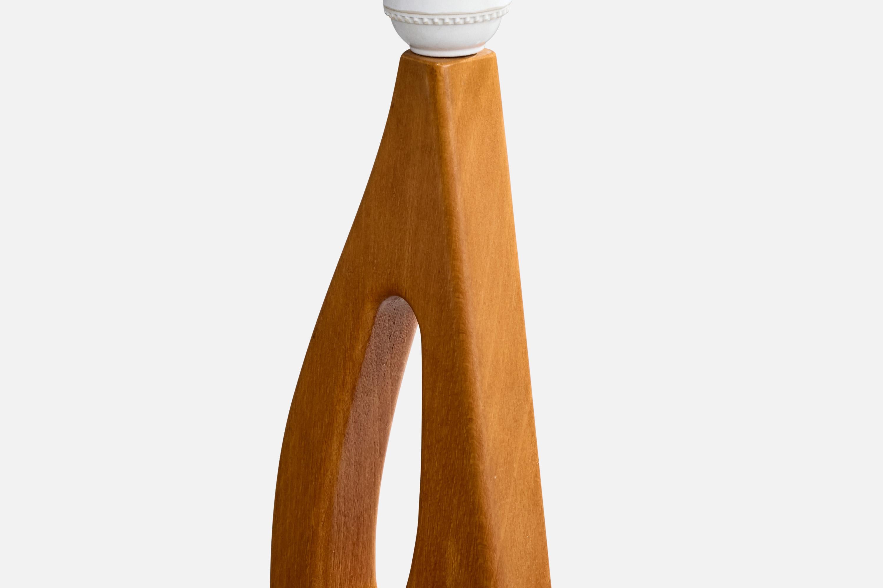 Swedish Designer, Table Lamp, Teak, Sweden, 1950s For Sale 1